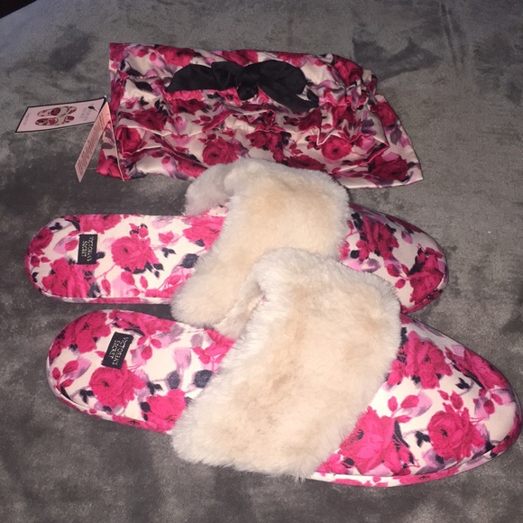 Victoria’s Secret Floral Slippers & Floral Dust Bag L (9-10) NWT - Picture 8 of 8